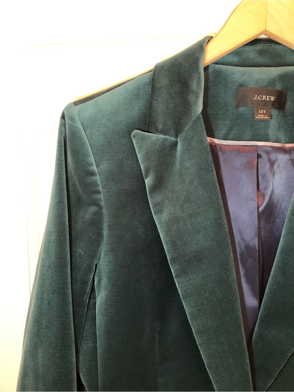 Reimagined by J. Crew Teal/Green Velvet Single-Button Blazer 12 Tall NWOT - Picture 3 of 8
